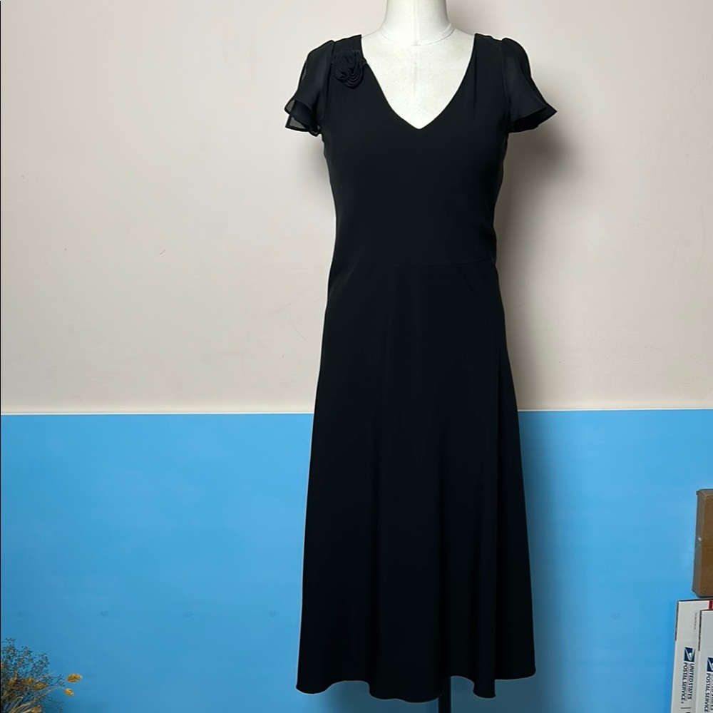 Vintage Kathie Lee Collection Black Flutter Sleeve Midi Romantic Dress size S